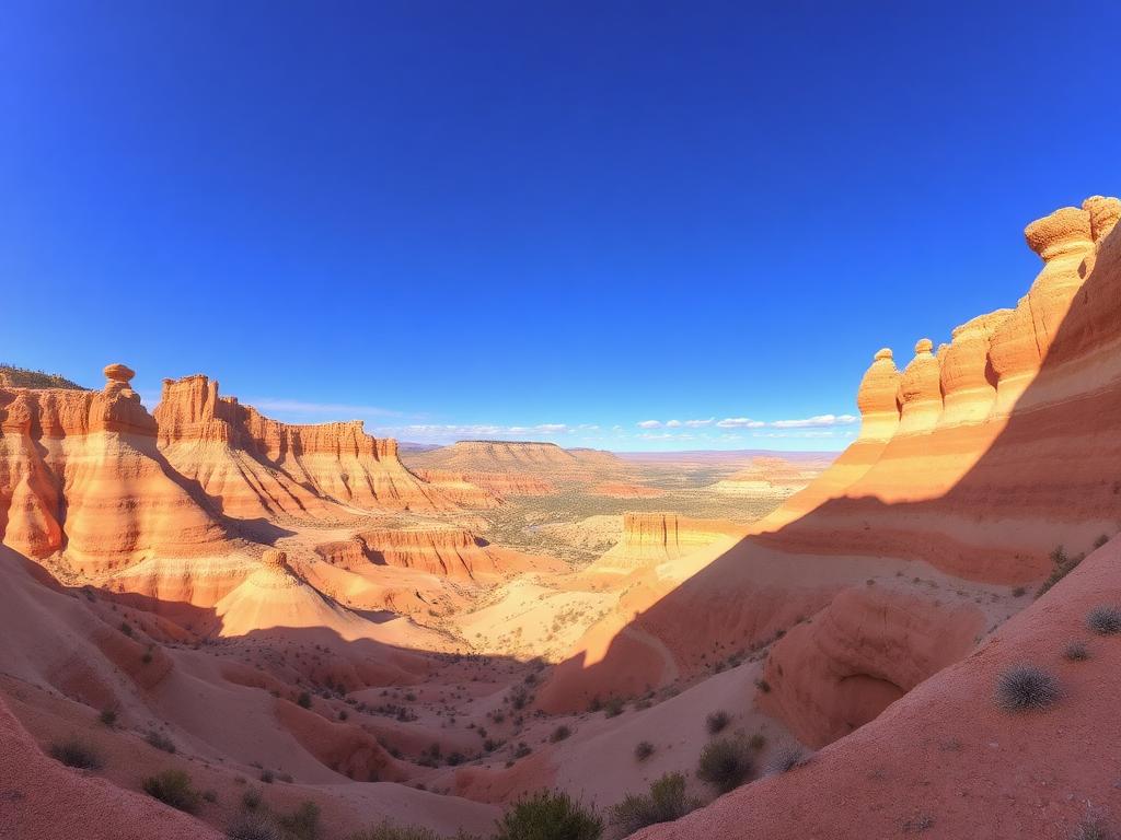 Dramatic hoodoos and badlands formations in Drumheller, Alberta under a blue sky